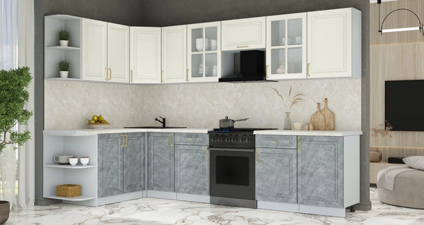 Изображение товара Кухонный гарнитур Интерлиния Мила Шато 1.7x3.1 LV (белый/керамика/опал светлый)