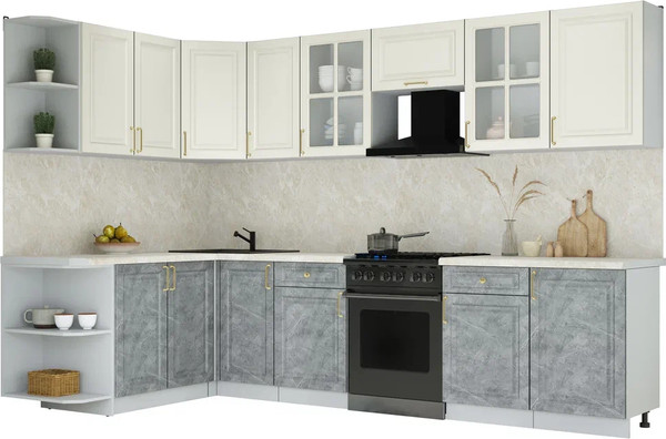 Изображение товара Кухонный гарнитур Интерлиния Мила Шато 1.7x3.1 LV (белый/керамика/опал светлый)