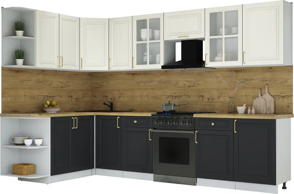 Изображение товара Кухонный гарнитур Интерлиния Мила Шато 1.7x3.1 LV (белый/черный/дуб бунратти)