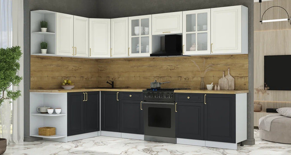 Изображение товара Кухонный гарнитур Интерлиния Мила Шато 1.7x3.1 LV (белый/черный/дуб бунратти)