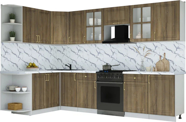 Изображение товара Кухонный гарнитур Интерлиния Мила Шато 1.7x3.1 LV (дуб вотан/дуб вотан/белый гранит)