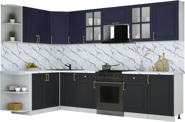 Изображение товара Кухонный гарнитур Интерлиния Мила Шато 1.7x3.1 LV (индиго/черный/белый гранит)