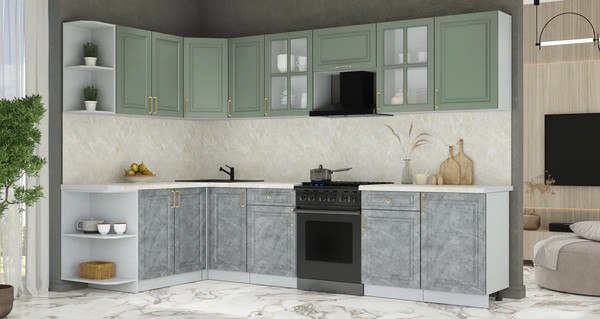 Изображение товара Кухонный гарнитур Интерлиния Мила Шато 1.7x3.1 LV (мята/керамика/опал светлый)