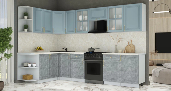 Изображение товара Кухонный гарнитур Интерлиния Мила Шато 1.7x3.1 LV (океан/керамика/опал светлый)