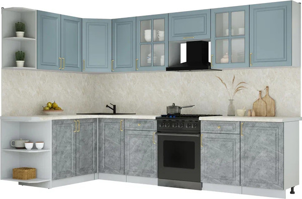Изображение товара Кухонный гарнитур Интерлиния Мила Шато 1.7x3.1 LV (океан/керамика/опал светлый)