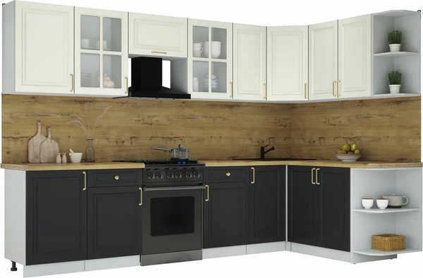 Изображение товара Кухонный гарнитур Интерлиния Мила Шато 1.7x3.1 PR (белый/черный/дуб бунратти)