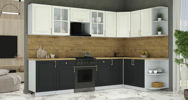 Изображение товара Кухонный гарнитур Интерлиния Мила Шато 1.7x3.1 PR (белый/черный/дуб бунратти)