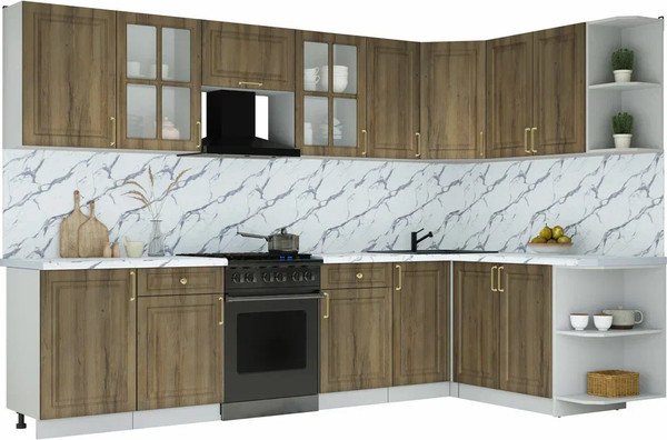 Изображение товара Кухонный гарнитур Интерлиния Мила Шато 1.7x3.1 PR (дуб вотан/дуб вотан/белый гранит)