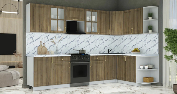 Изображение товара Кухонный гарнитур Интерлиния Мила Шато 1.7x3.1 PR (дуб вотан/дуб вотан/белый гранит)