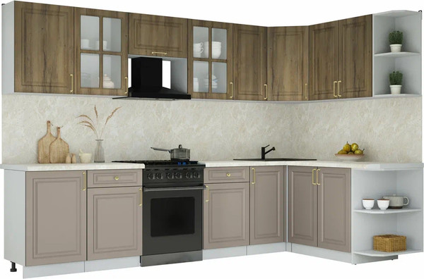 Изображение товара Кухонный гарнитур Интерлиния Мила Шато 1.7x3.1 PR (дуб вотан/луна/опал светлый)