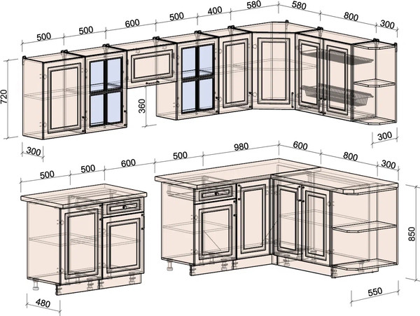 Изображение товара Кухонный гарнитур Интерлиния Мила Шато 1.7x3.1 PR (индиго/черный/белый гранит)