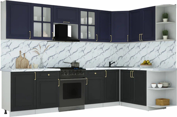 Изображение товара Кухонный гарнитур Интерлиния Мила Шато 1.7x3.1 PR (индиго/черный/белый гранит)