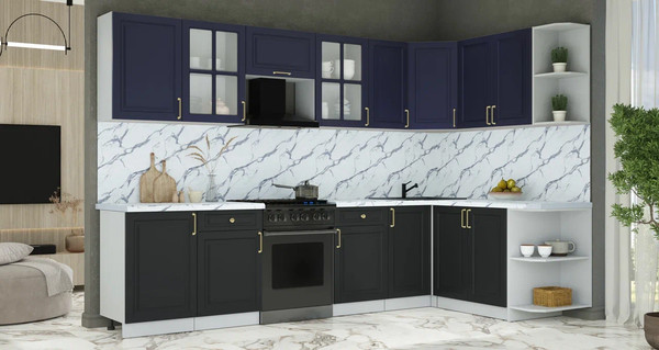 Изображение товара Кухонный гарнитур Интерлиния Мила Шато 1.7x3.1 PR (индиго/черный/белый гранит)
