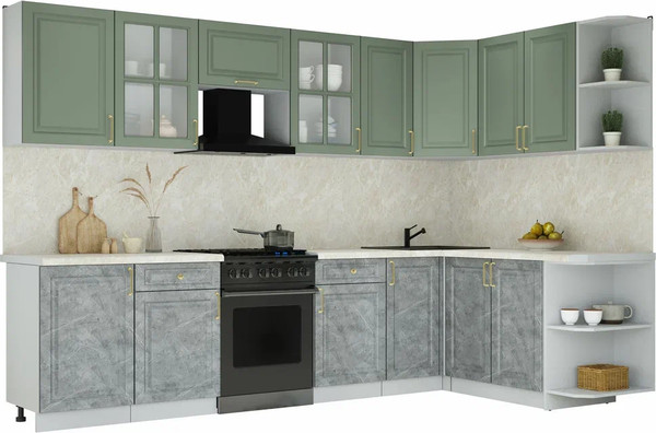 Изображение товара Кухонный гарнитур Интерлиния Мила Шато 1.7x3.1 PR (мята/керамика/опал светлый)