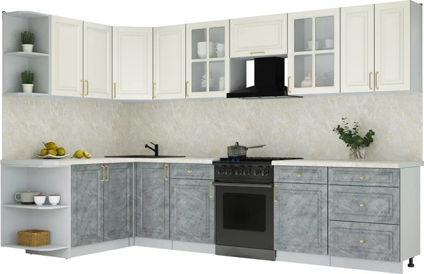 Изображение товара Кухонный гарнитур Интерлиния Мила Шато 1.7x3.2 LV (белый/керамика/опал светлый)