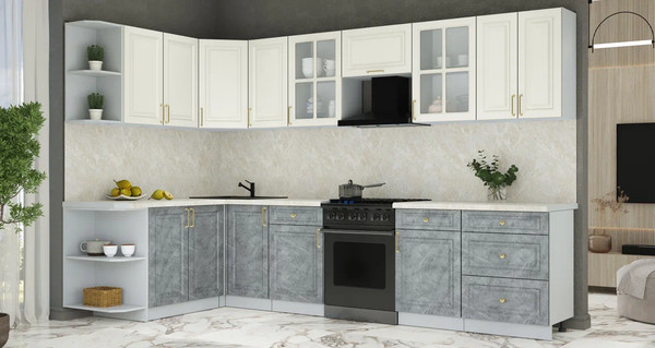 Изображение товара Кухонный гарнитур Интерлиния Мила Шато 1.7x3.2 LV (белый/керамика/опал светлый)