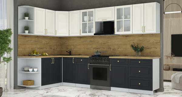 Изображение товара Кухонный гарнитур Интерлиния Мила Шато 1.7x3.2 LV (белый/черный/дуб бунратти)