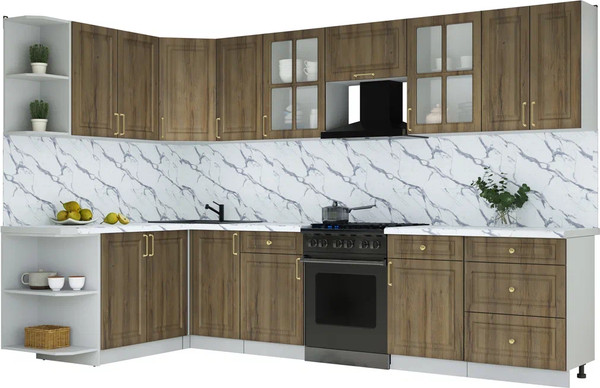 Изображение товара Кухонный гарнитур Интерлиния Мила Шато 1.7x3.2 LV (дуб вотан/дуб вотан/белый гранит)