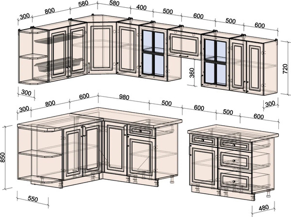 Изображение товара Кухонный гарнитур Интерлиния Мила Шато 1.7x3.2 LV (дуб вотан/луна/опал светлый)