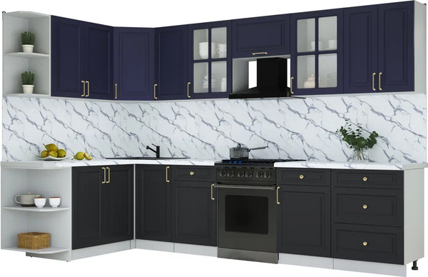 Изображение товара Кухонный гарнитур Интерлиния Мила Шато 1.7x3.2 LV (индиго/черный/белый гранит)