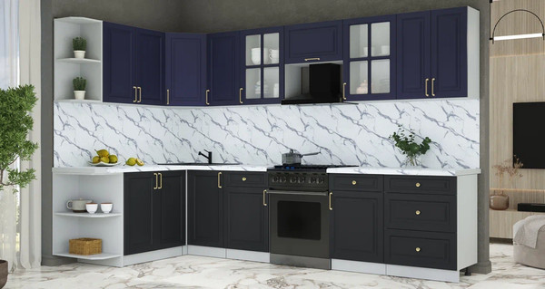 Изображение товара Кухонный гарнитур Интерлиния Мила Шато 1.7x3.2 LV (индиго/черный/белый гранит)