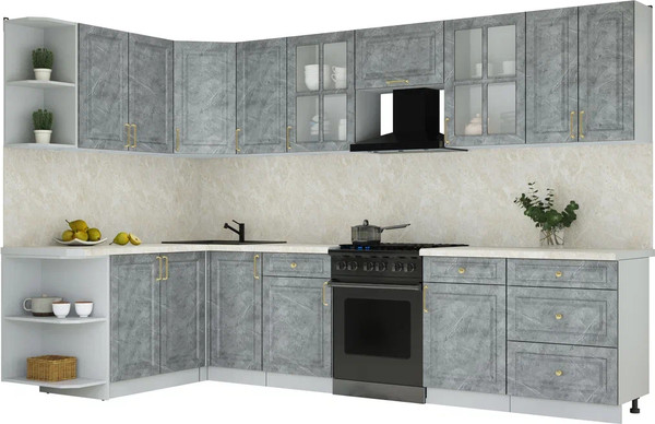 Изображение товара Кухонный гарнитур Интерлиния Мила Шато 1.7x3.2 LV (керамика/керамика/опал светлый)