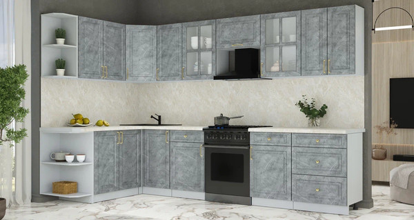 Изображение товара Кухонный гарнитур Интерлиния Мила Шато 1.7x3.2 LV (керамика/керамика/опал светлый)