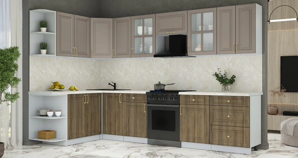 Изображение товара Кухонный гарнитур Интерлиния Мила Шато 1.7x3.2 LV (луна/дуб вотан/опал светлый)