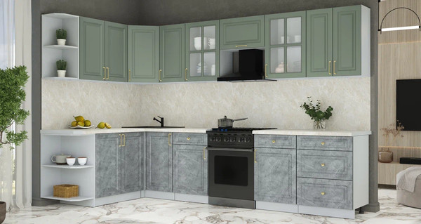 Изображение товара Кухонный гарнитур Интерлиния Мила Шато 1.7x3.2 LV (мята/керамика/опал светлый)