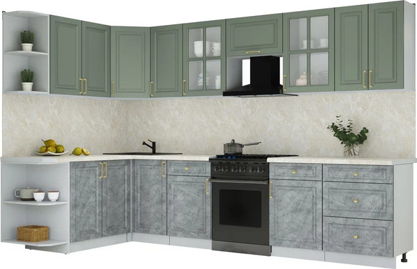 Изображение товара Кухонный гарнитур Интерлиния Мила Шато 1.7x3.2 LV (мята/керамика/опал светлый)