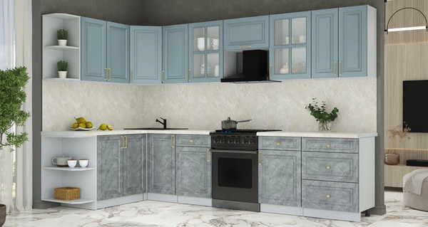 Изображение товара Кухонный гарнитур Интерлиния Мила Шато 1.7x3.2 LV (океан/керамика/опал светлый)