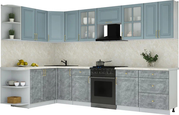 Изображение товара Кухонный гарнитур Интерлиния Мила Шато 1.7x3.2 LV (океан/керамика/опал светлый)