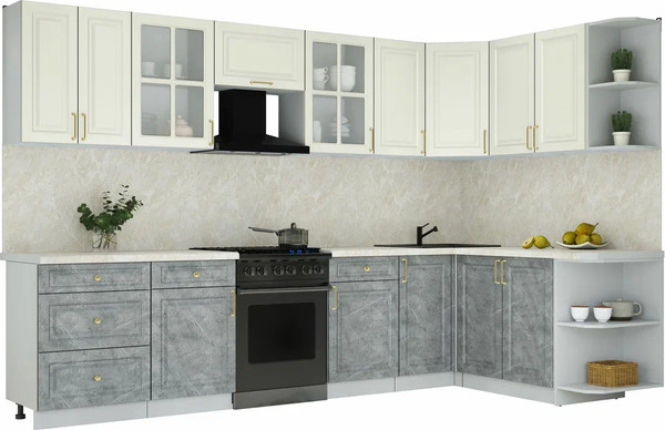 Изображение товара Кухонный гарнитур Интерлиния Мила Шато 1.7x3.2 PR (белый/керамика/опал светлый)