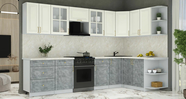 Изображение товара Кухонный гарнитур Интерлиния Мила Шато 1.7x3.2 PR (белый/керамика/опал светлый)