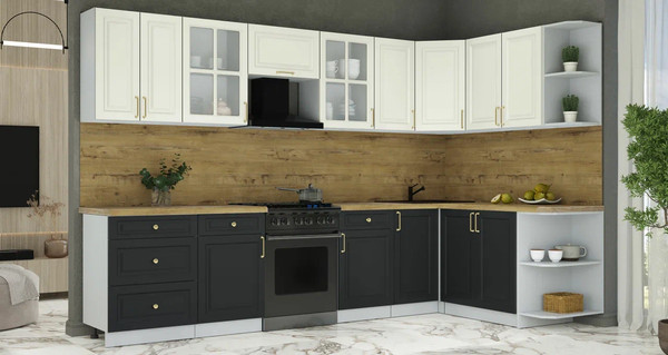 Изображение товара Кухонный гарнитур Интерлиния Мила Шато 1.7x3.2 PR (белый/черный/дуб бунратти)