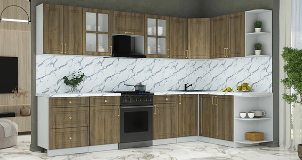 Изображение товара Кухонный гарнитур Интерлиния Мила Шато 1.7x3.2 PR (дуб вотан/дуб вотан/белый гранит)