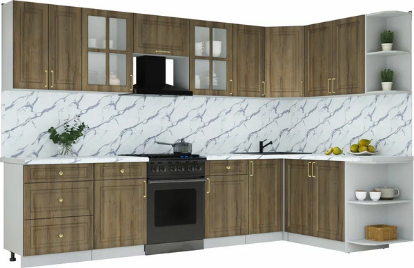 Изображение товара Кухонный гарнитур Интерлиния Мила Шато 1.7x3.2 PR (дуб вотан/дуб вотан/белый гранит)