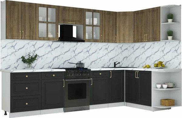 Изображение товара Кухонный гарнитур Интерлиния Мила Шато 1.7x3.2 PR (дуб вотан/черный/белый гранит)