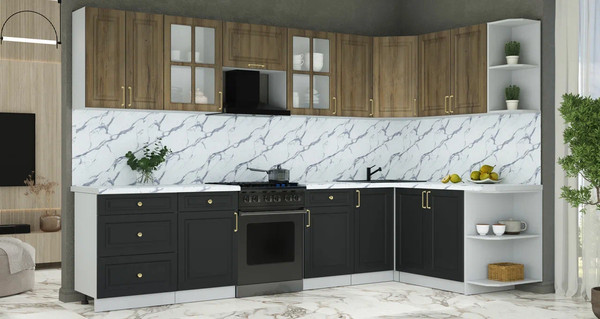 Изображение товара Кухонный гарнитур Интерлиния Мила Шато 1.7x3.2 PR (дуб вотан/черный/белый гранит)