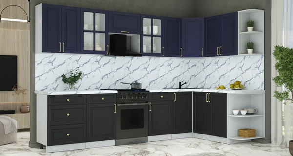 Изображение товара Кухонный гарнитур Интерлиния Мила Шато 1.7x3.2 PR (индиго/черный/белый гранит)