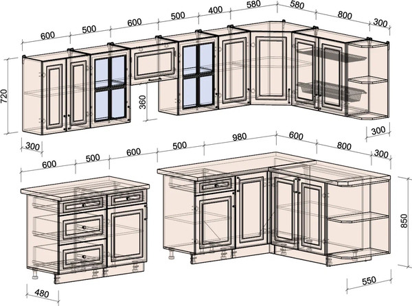 Изображение товара Кухонный гарнитур Интерлиния Мила Шато 1.7x3.2 PR (керамика/керамика/опал светлый)