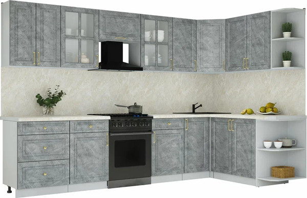 Изображение товара Кухонный гарнитур Интерлиния Мила Шато 1.7x3.2 PR (керамика/керамика/опал светлый)