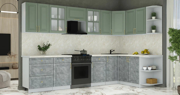 Изображение товара Кухонный гарнитур Интерлиния Мила Шато 1.7x3.2 PR (мята/керамика/опал светлый)