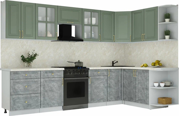 Изображение товара Кухонный гарнитур Интерлиния Мила Шато 1.7x3.2 PR (мята/керамика/опал светлый)