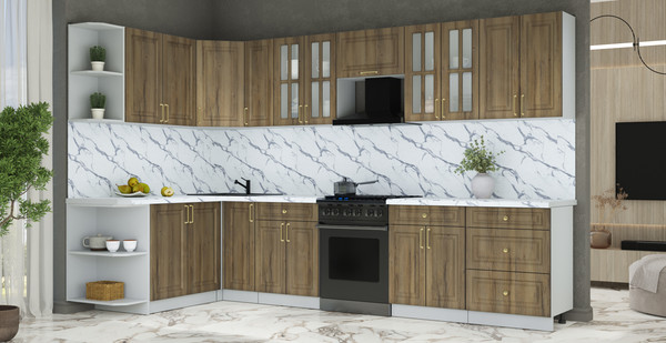 Изображение товара Кухонный гарнитур Интерлиния Мила Шато 1.7x3.3 LV (дуб вотан/дуб вотан/белый гранит)