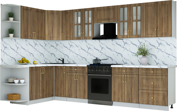 Изображение товара Кухонный гарнитур Интерлиния Мила Шато 1.7x3.3 LV (дуб вотан/дуб вотан/белый гранит)