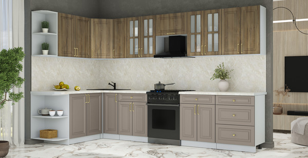 Изображение товара Кухонный гарнитур Интерлиния Мила Шато 1.7x3.3 LV (дуб вотан/луна/опал светлый)