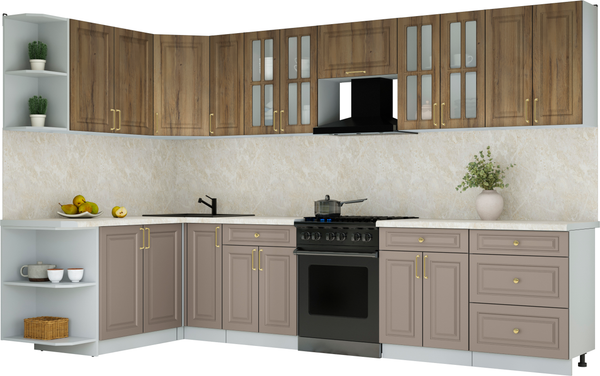 Изображение товара Кухонный гарнитур Интерлиния Мила Шато 1.7x3.3 LV (дуб вотан/луна/опал светлый)