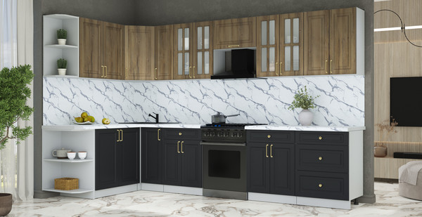 Изображение товара Кухонный гарнитур Интерлиния Мила Шато 1.7x3.3 LV (дуб вотан/черный/белый гранит)