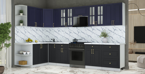 Изображение товара Кухонный гарнитур Интерлиния Мила Шато 1.7x3.3 LV (индиго/черный/белый гранит)